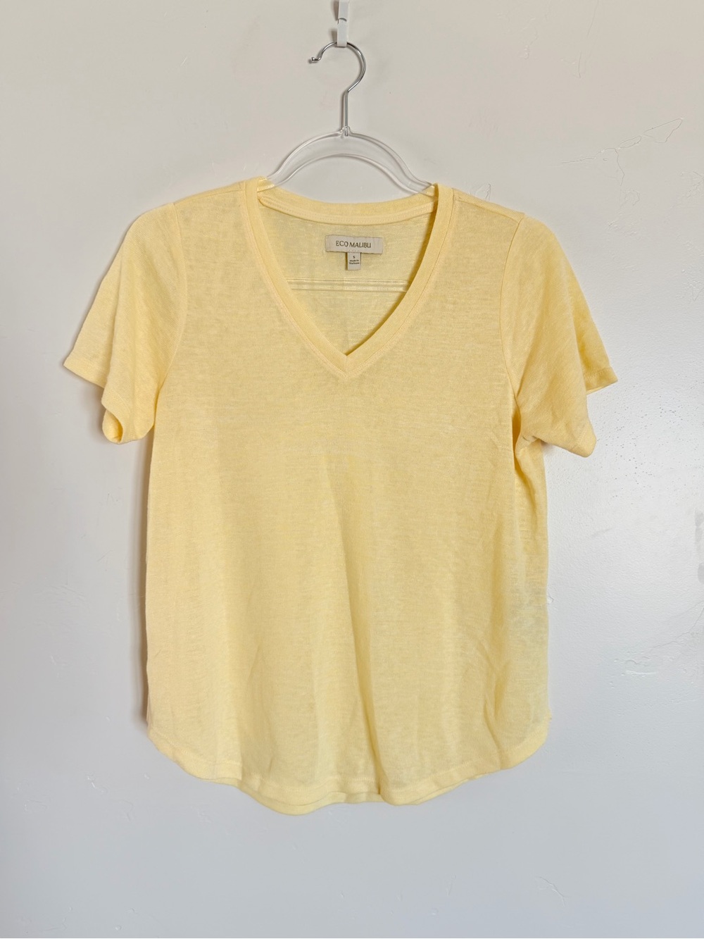 Eco Malibu Lemon V-Neck Short Sleeve Tee Cotton Blend Lightweight Coastal Small